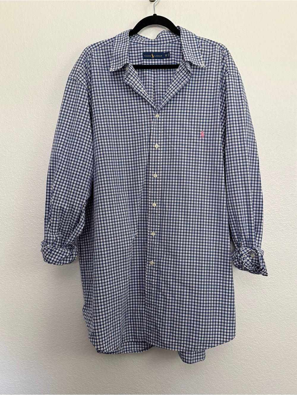Polo Ralph Lauren Blue Checkered Plaid Button Front Shirt Mens 2XL Tall